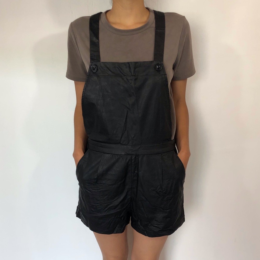 Faux leather short overalls